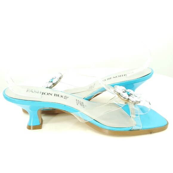 VTG Y2K Fashion Bug Clear Plastic Rhinestone-Embellished Open Toe Heels 7.5 Blue - Picture 7 of 10